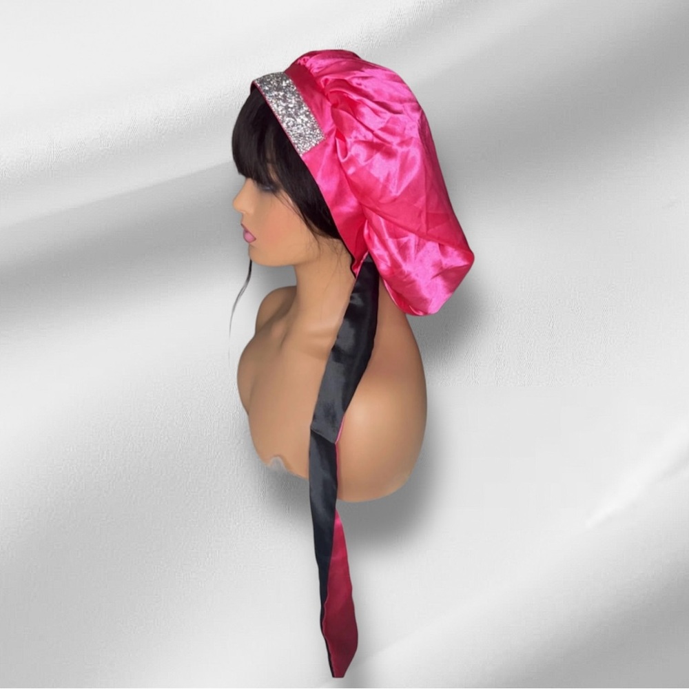 BLACK SILK BONNET .. with rhinestones !NEW